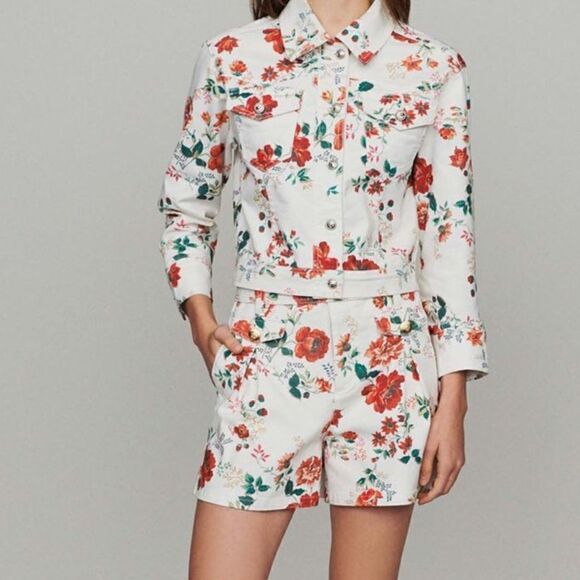 Denim Jacket with Floral Print - Picture 1 of 14